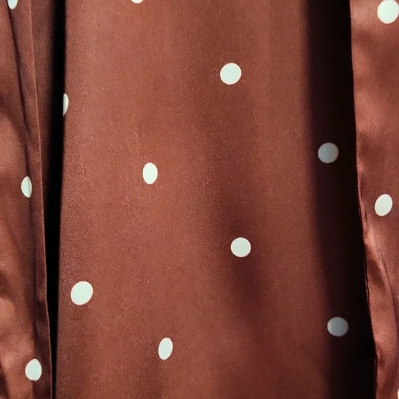 For Love And Lemons Davies Burgundy Polka Dot Swing Satin Dress - Picture 6 of 8